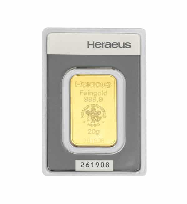 Lingote de Oro Heraeus de 20 g - 1 | INVERMONEDA