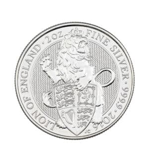 Moneda-Leon-de-Inglaterra-Plata-Bestias-de-la-Reina-2oz-2016-cruz - INVERMONEDA