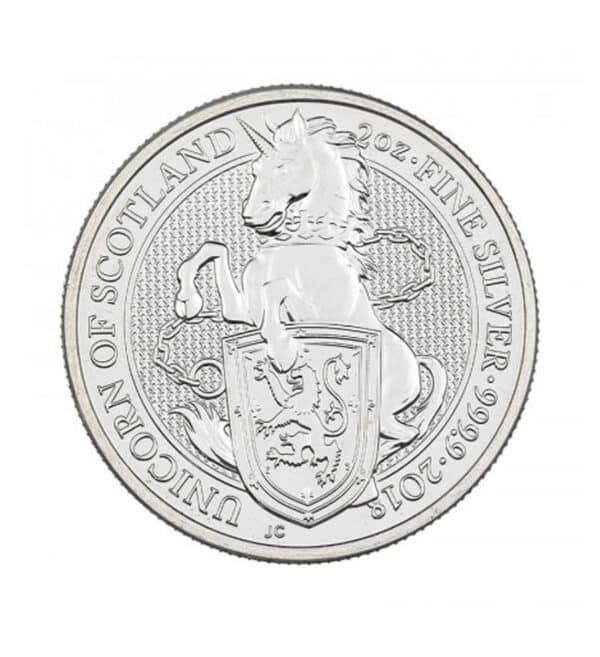 Moneda Unicorn of Scotland Plata 2 oz 2018 cara - INVERMONEDA