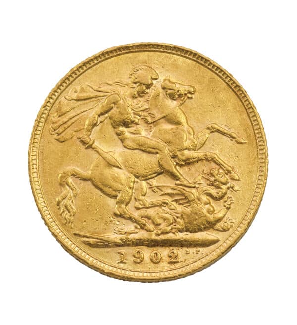 Moneda de Oro del King Edward VII Sovereign de 1902 de 7,32 g cruz | INVERMONEDA