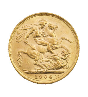 Moneda de Oro del King Edward VII Sovereign de 1904 de 7,32 g cruz | INVERMONEDA