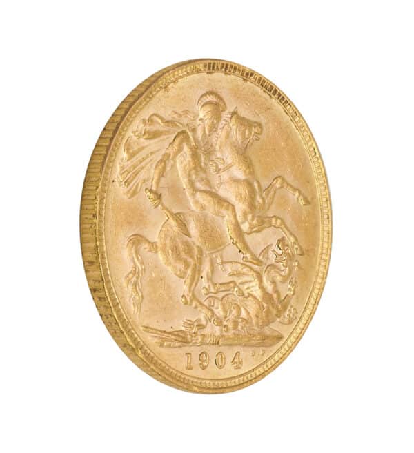 Moneda de Oro del King Edward VII Sovereign de 1904 de 7,32 g cruz 2 | INVERMONEDA