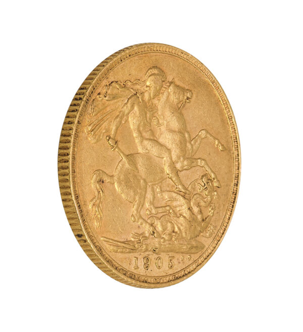 Moneda de Oro del King Edward VII Sovereign de 1905 de 7,32 g cruz 2 | INVERMONEDA