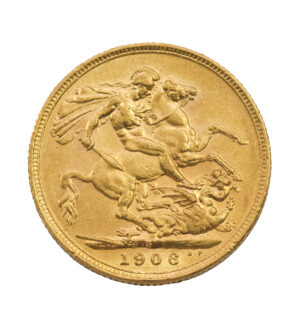 Moneda de Oro del King Edward VII Sovereign de 1906 de 7,32 g cruz | INVERMONEDA