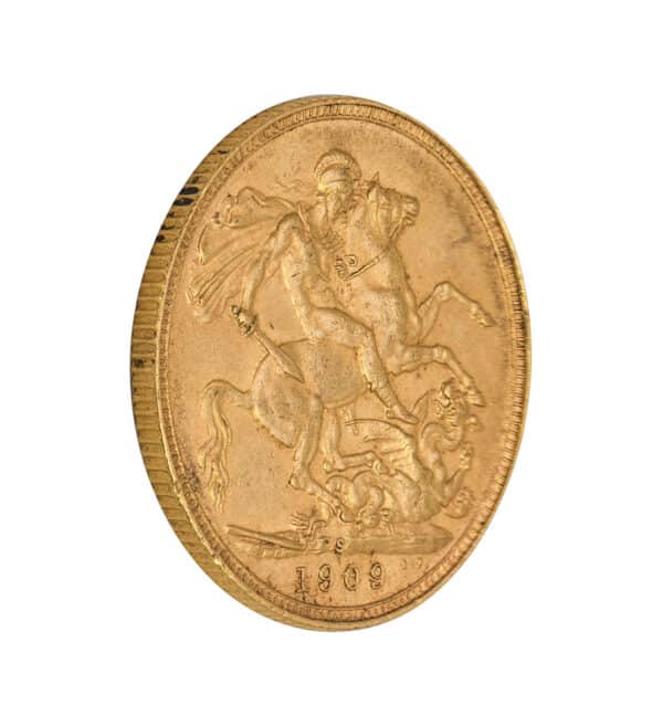 Moneda de Oro del King Edward VII Sovereign de 1909 de 7,32 g cruz 2 | INVERMONEDA