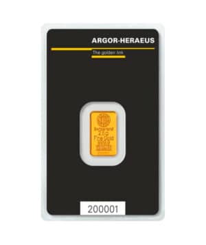 Parte posterior del lingote de oro Argor-Heraeus de 2,5 gramos