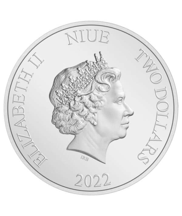 Perspectiva frontal de la cara de la moneda de plata Green Langern de 1 onza de 2023