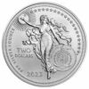 Perspectiva frontal de la cara de la moneda de plata de Marie Curie de 1 onza de 2023