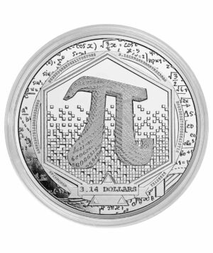 Perspectiva frontal de la cruz de la moneda de plata Pi de 1 onza de 2023