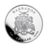 Perspectiva frontal de la cara de la moneda de plata CAribbean Seahorse de 1 onza de plata de 2023