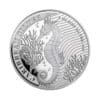 Perspectiva frontal de la cruz de la moneda de plata Caribbean Seahorse de 1 onza de 2023