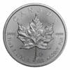 Perspectiva frontal de la cruz de la moneda de plata Maple Leaf de 1oz de 2022, con la hoja de arce típica de la cultura canadiense