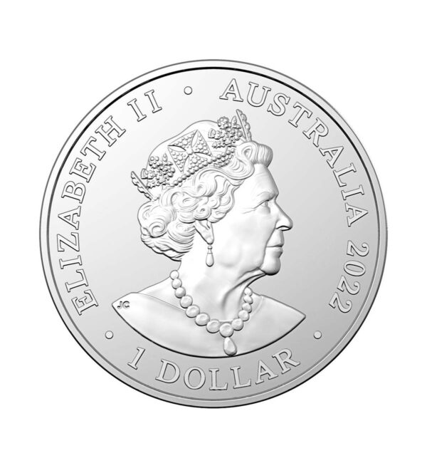 Perspectiva frontal de la cara de la moneda de plata Escorpión del Desierto de 1 oz de 2022