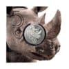 Packaging de la moneda de plata rinoceronte de 1 oz de 2022, con el diseño de la cara a todo color en su envoltorio
