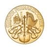 Perspectiva frontal de la cruz de la moneda de oro Filarmónica de Viena de 1/10 onza de 2023