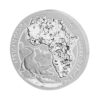 Perspectiva lateral del canto y de la cara de la moneda de plata Cocodrilo del Nilo de 1 oz de 2023, donde se muestra al animal junto a una imagen del continente