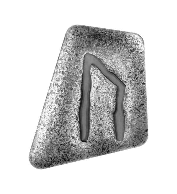 Perspectiva frontal de la runa de plata Uruz de 1 oz de 2023, con la letra apagada