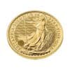 Perspectiva frontal del canto de la moneda de oro Britannia de 1/2oz de 2024, con la imagen de la diosa alzando su tridente