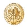 Perspectiva lateral del canto de la moneda de oro Filarmónica de Viena de 1/4oz de 2024