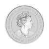 Perspectiva frontal de la cara de la moneda de plata Año del Dragón de 1 onza de plata de 2024