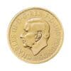 Perspectiva frontal de la cara de la moneda de oro Britannia de 1oz de 2024, con el rostro en perfil del monarca Carlos III