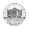 Perspectiva frontal de la cara de la moneda de plata Filarmónica de Viena de 1oz de 2024