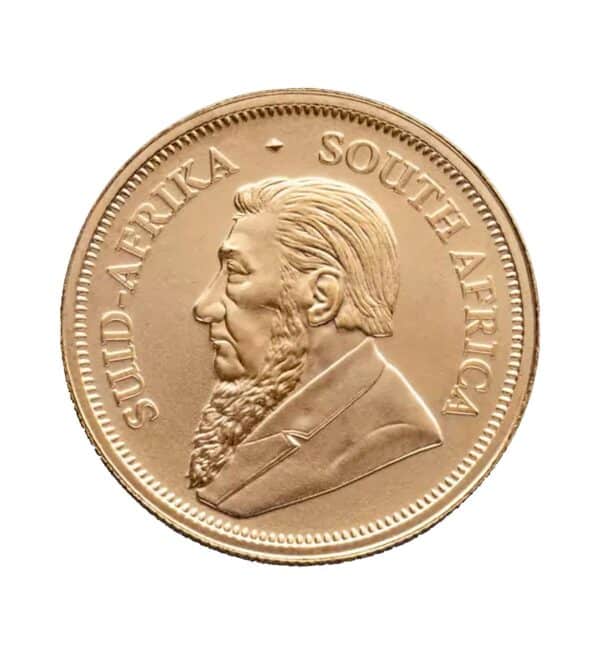 Perspectiva frontal de la cara de la moneda de oro de 1⁄2oz de 2024, con el busto lateral del presidente Paul Kruger
