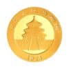 Perspectiva frontal de la cara de la moneda de oro Panda chino, de 15 gramos de 2024, que muestra un templo clásico chino