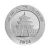 Perspectiva frontal de la cara de la moneda de oro Panda chino, de 30 gramos de 2024, que muestra un templo clásico chino