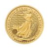 Perspectiva frontal de la cruz de la moneda de oro Britannia de 1/4oz de 2024, con la imagen de la diosa alzando su tridente