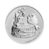 Perspectiva frontal de la cara de la moneda de plata La Dama y el Vagabundo de 1 onza de 2024