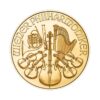 Perspectiva frontal de la moneda de oro Filarmónica de Viena de 1/2oz de 2024, con el diseño de todos los instrumentos de la orquesta