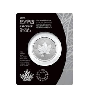 Perspectiva frontal del blister de la moneda de plata Maple Leaf Oso Polar de 1oz de 2024