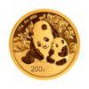 Perspectiva frontal de la cruz de la moneda de oro Panda chino, de 15 gramos de 2024, que presenta una tierna imagen entre una madre y una hija