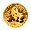 Perspectiva frontal de la cruz de la moneda de oro Panda chino, de 30 gramos de 2024, que presenta una tierna imagen entre una madre y una hija