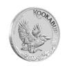 Perspectiva lateral del canto de la moneta de plata Kookaburra de 1 onza de 2024, con el diseño del animal batiendo las alas