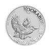 Perspectiva frontal de la cruz de la moneta de plata Kookaburra de 1 onza de 2024, con el diseño del animal batiendo las alas