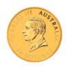 Perspectiva frontal de la cara de la moneda de oro Canguro de 1/2oz de 2024, con el rostro del monarca Carlos III de perfil y con el valor nominal de la moneda