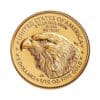 Perspectiva frontal de la cara de la moneda de oro American Eagle de 1/10oz de 2024, con la cara del águila ocupando casi su totalidad