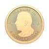 Perspectiva frontal de la cara de la moneda de oro Maple Leaf de 1/10oz de 2024, con el rostro del monarca Carlos III de perfil y con el valor nominal de la moneda