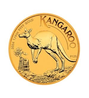 Perspectiva frontal de la moneda de oro Canguro de 1/4oz de 2024