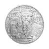 Perspectiva frontal de la moneda de plata Johannes Gutenberg de 1oz de 2024