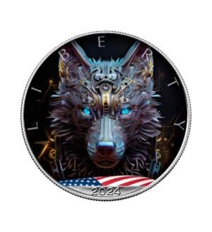 Moneda Lobo Cibernético Plata Policromada 1 oz 2024 - Inteligencia Artificial