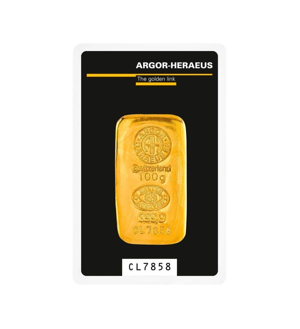 Lingote Argor Heraeus 100 g Oro Casted
