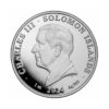 Perspectiva frontal de la cara de la moneda de plata Número Pi de 1oz de 2024, que muestra al monarca Carlos III
