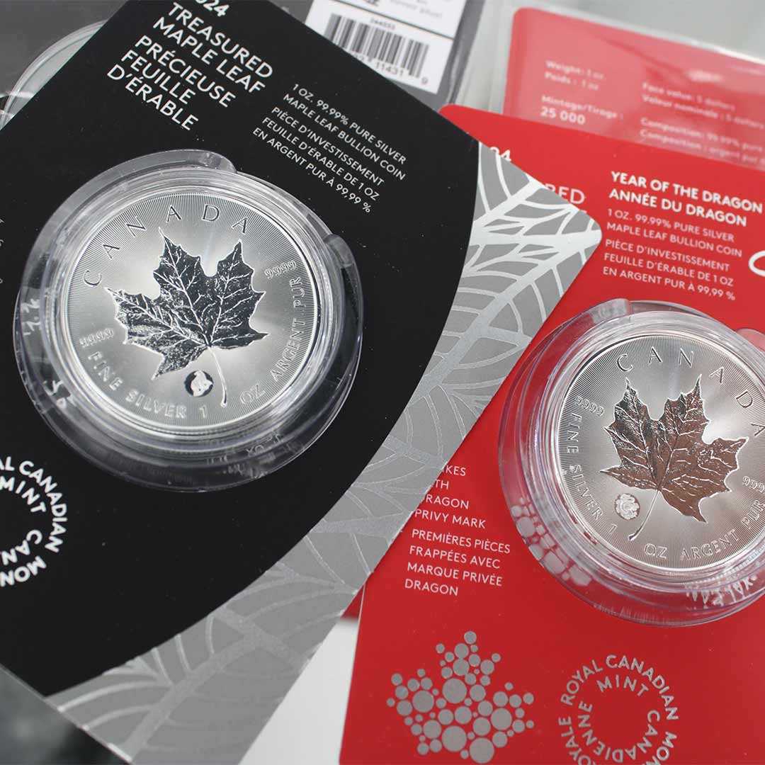 Monedas de plata Maple Leaf edición Año del Dragón y Oso Polar