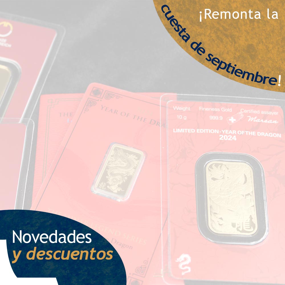 Banner de la promoción de descuentos de lingotes de oro, con el fondo de una serie de lingotes de diferentes refinerías