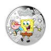 Perspectiva frontal de la moneda de plata policromada Bob Esponja y Gary de 1oz de 2024