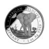 Perspectiva frontal de la cruz de la moneda de plata Elefante de Somalia de 1oz de 2025, que muestra al animal de frente.