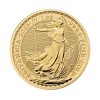 Perspectiva frontal de la moneda de oro Britannia de 1oz de 2025, que muestra a la diosa sosteniendo el tridente y el escudo de Gran Bretaña